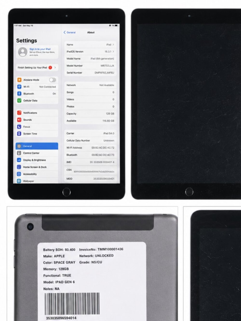 Apple iPad 6, 128 gb, Unlocked, Cellular, Black, #6D